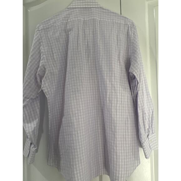 SAKS FIFTH AVENUE Dress Shirt White Purple Checkered Size 16.5 32/33 - Picture 2 of 3